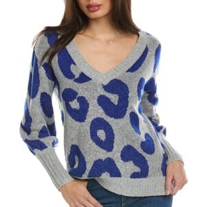 NWT ** Kensie Women's Gray/blue V-neck Leopard Print Sweater ** SZ L